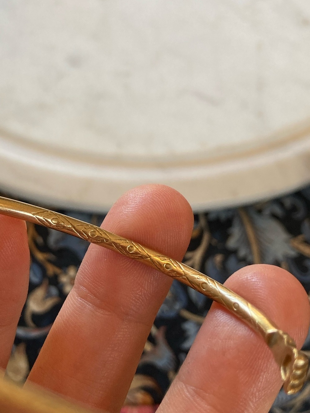 Rare Antique Victorian Figa Fist Snake Diamond Engraved Brass Bypass Bracelet - Picture 11 of 17